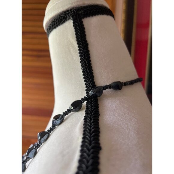 Black Glass Bead Necklace -- 32" - Picture 4 of 14